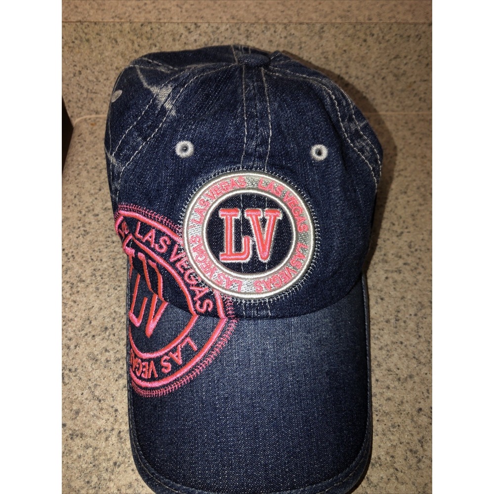 Robin Ruth Womens Las Vegas Denim Distressed Look Embroidered LV Adjustable Hat
